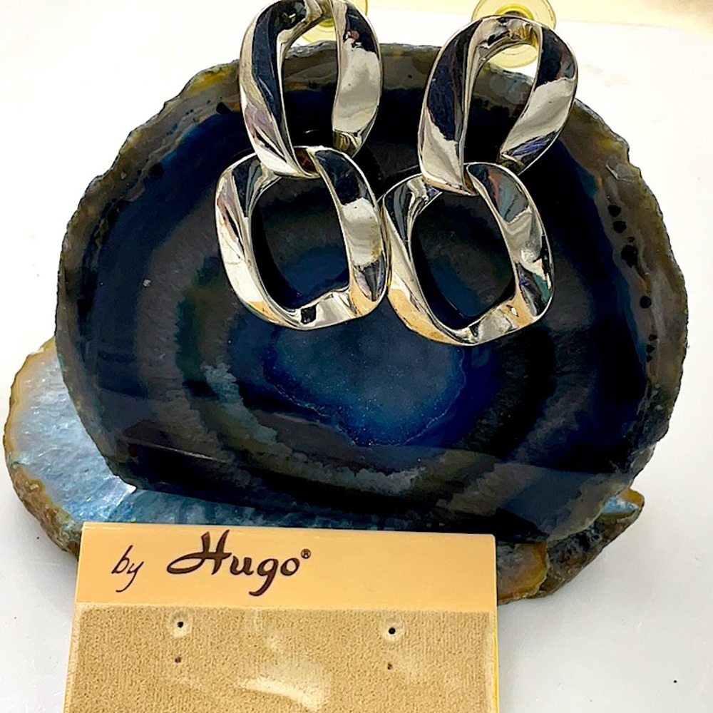 Brand New, Vintage Silver Chain Link Pierced Earrings By HUGO